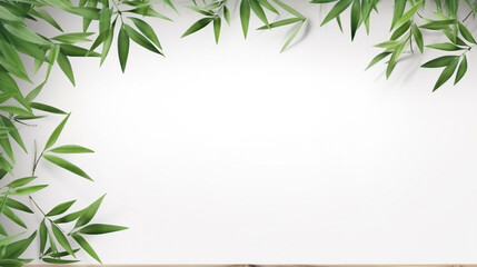 frame of bamboo leaves on a white background with empty space to insert. Generative Ai