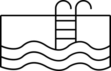 Swimming Pool Icon In Black Line Art.