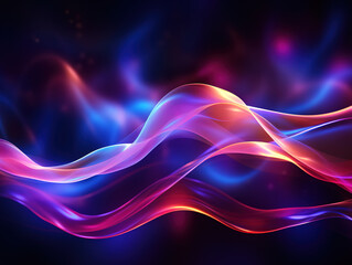 Abstract futuristic background with pink blue glowing neon moving high speed wave lines. Generative Ai