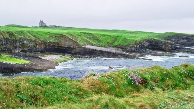 Tracking Shot On Cliffside Near Classiebawn Castle