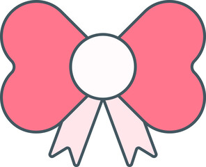 Bow Ribbon Icon In Pink Color.