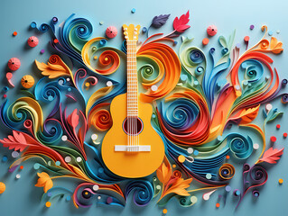 Abstract watercolor guitar exploding with colorful motion. Generative Ai