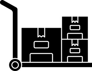Parcel Trolley Icon Or Symbol In B&W Color.