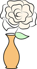 Orange And Green Color Rose Flower Pot Or Vase Icon.