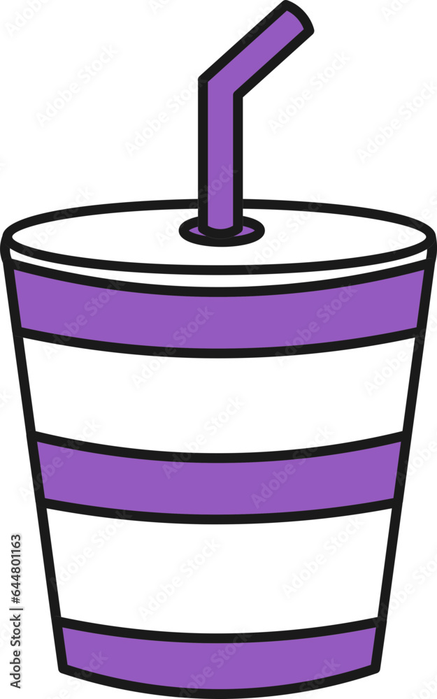 Poster Disposable Cup With Straw Icon In Purple And White Color.