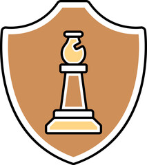 Brown And Yellow Bishop Chess On Shield Icon.
