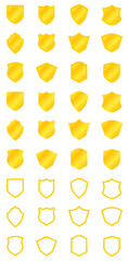 vector set of gold shield shape frame collection isolated on white background. design elements