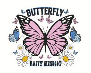 vintage retro butterfly text slogan