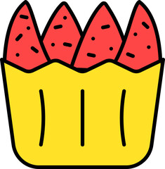 Illustration Of Bolu Kukus (Cupcake) Icon In Red And Yellow Color.