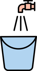 Water Tap And Bucket Icon In Blue And Peach Color.