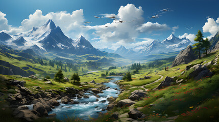 Serenely Majestic Mountain Landscape A Breathtaking Wilderness Adventure, Ai generative
