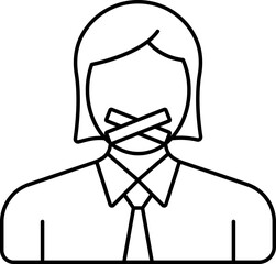 Female Close Mouth With Tape Icon In Black Outline.