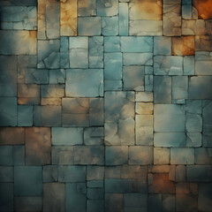 old stone wall with old brick, Background with brick, abstract backdrop, Abstract background with varying-sized bricks or cubes in shades of blue and brown - AI Generative