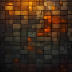 abstract background with squares, Yellow-brown lit brick cubes background, Golden brown illuminated brick cubes backdrop - AI Generative