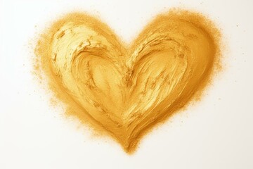 A Heart of Gold: A Stunning Artwork of a Large Heart Drawn with Golden Sand on a White Background, Symbolizing Love, Wealth, and Purity. Generative AI