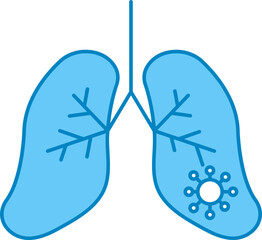 Virus Infected Lungs Blue And White Icon.