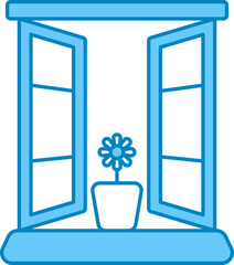 Flower Pot With Window Door Blue And White Icon.