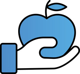 Hand Holding Apple Icon In Blue And White Color.