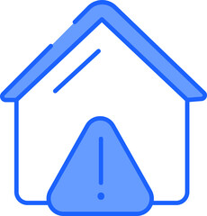 Home With Warning Sign Icon In Blue And White Color.