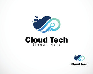 cloud tech logo creative design concept modern arrow search digital pixel data