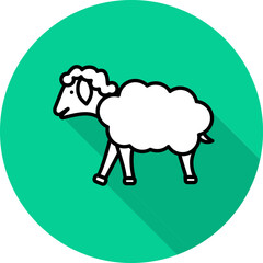 Cartoon Sheep Icon On Green Background.