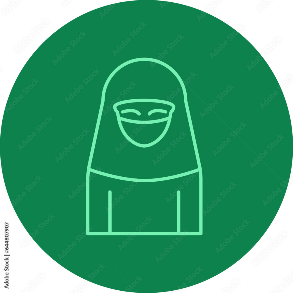 Poster Arabic Woman Icon On Green Background.