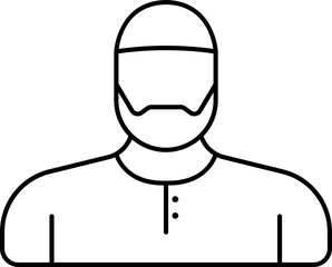 Muslim Man Icon In Black Outline.