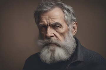 illustration of an old man looking with a serious look. image created using generative ai tools