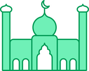 Mosque Icon In Green And White Color.