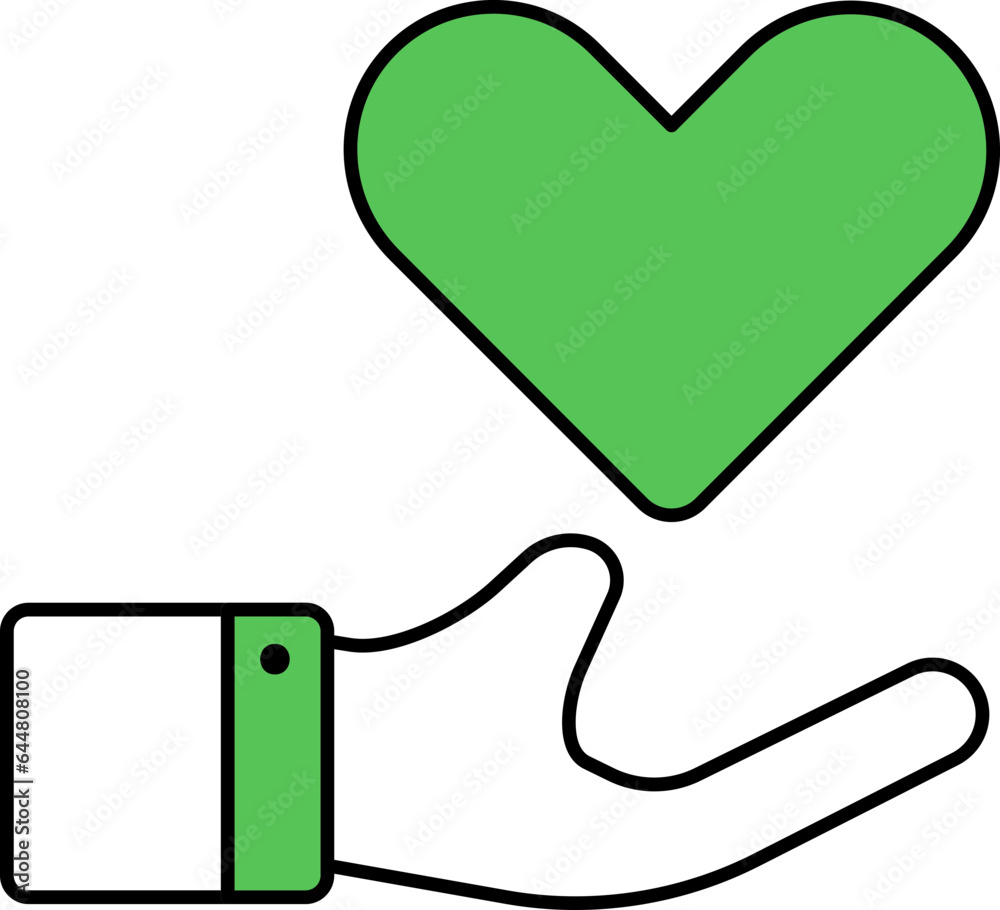 Sticker Heart Care Icon In Green And White Color.