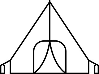 Camping Tent Icon In Black Line Art.