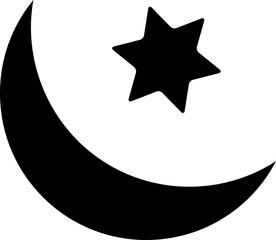 Islamic Crescent Moon And Star Icon In Glyph Style.