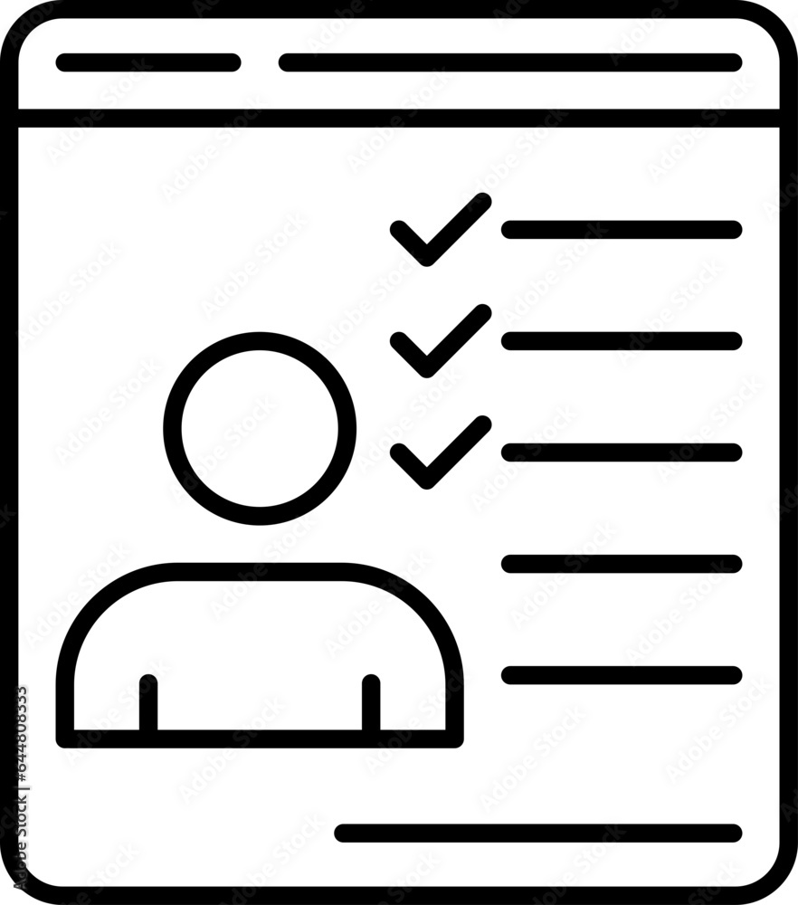 Sticker Check Profile Page Icon In Black Line Art.