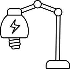 Desk Lamp Icon In Black Line Art.