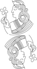 Doodle Style Playing Card Queen On White Background.