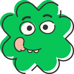 Funny Cartoon Clover Leaf Element In Green Color.