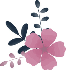 Flower With Leaves Icon In Pink And Teal Color.