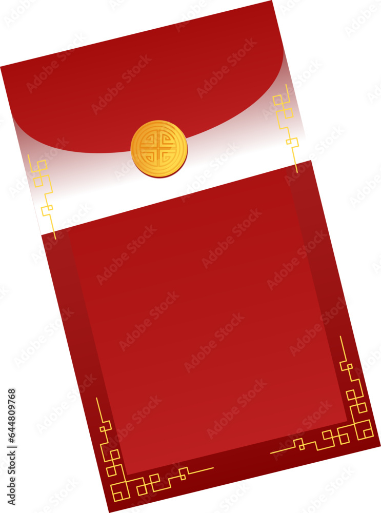 Sticker Chinese Envelope Element In Red And Golden Color.