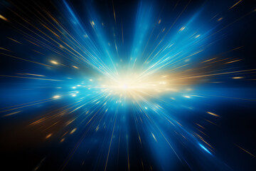 Blue and gold explosion or warp concept abstract background