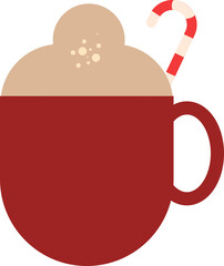 Whipped Cream Or Coffee Foam Cup And Candy Cane In Red And Brown Color.