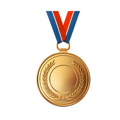 gold medal with ribbon on white background