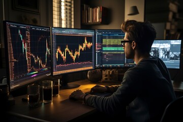 A worried broker watches the stock market chart on the monitor.'generative AI'	