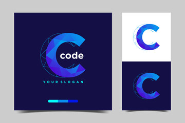 code logo vector blue, technology, symbol code logo illustration, coding. programmer logo icon vector suitable for your media design logo
