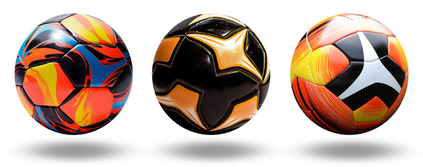 collection of realistic soccer ball elements isolated on transparent background. generative ai