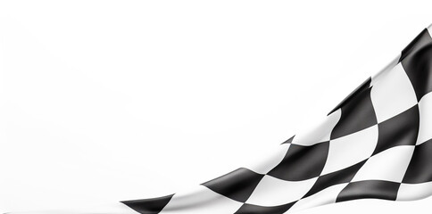 Checkered finish flag on white background, top view. Space for text. Generative AI