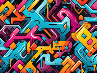 Bright graffiti geometric seamless pattern, Bright color. Generative Ai