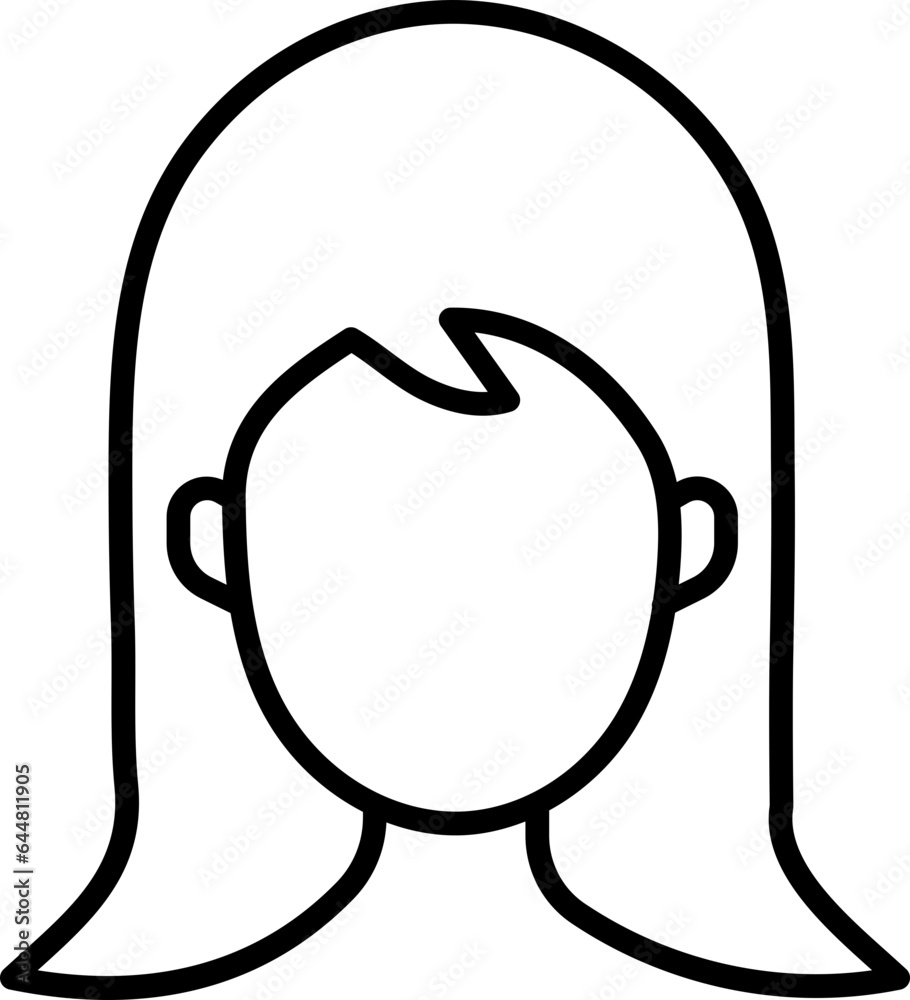 Poster cartoon girl face with open hair icon in black outline.