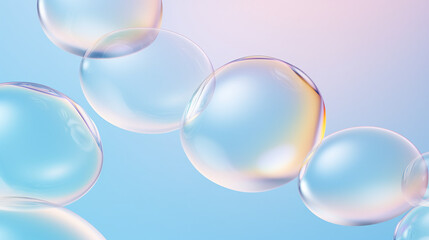 Transparent liquid bubbles. Facial skin care cosmetic product. Generative AI	