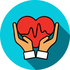 Obraz premium Hand Holding Heart Colorful Icon on Blue Round Background.