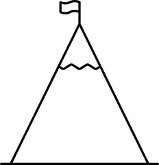 Line Art Illustration of Flag in Mountain Icon.